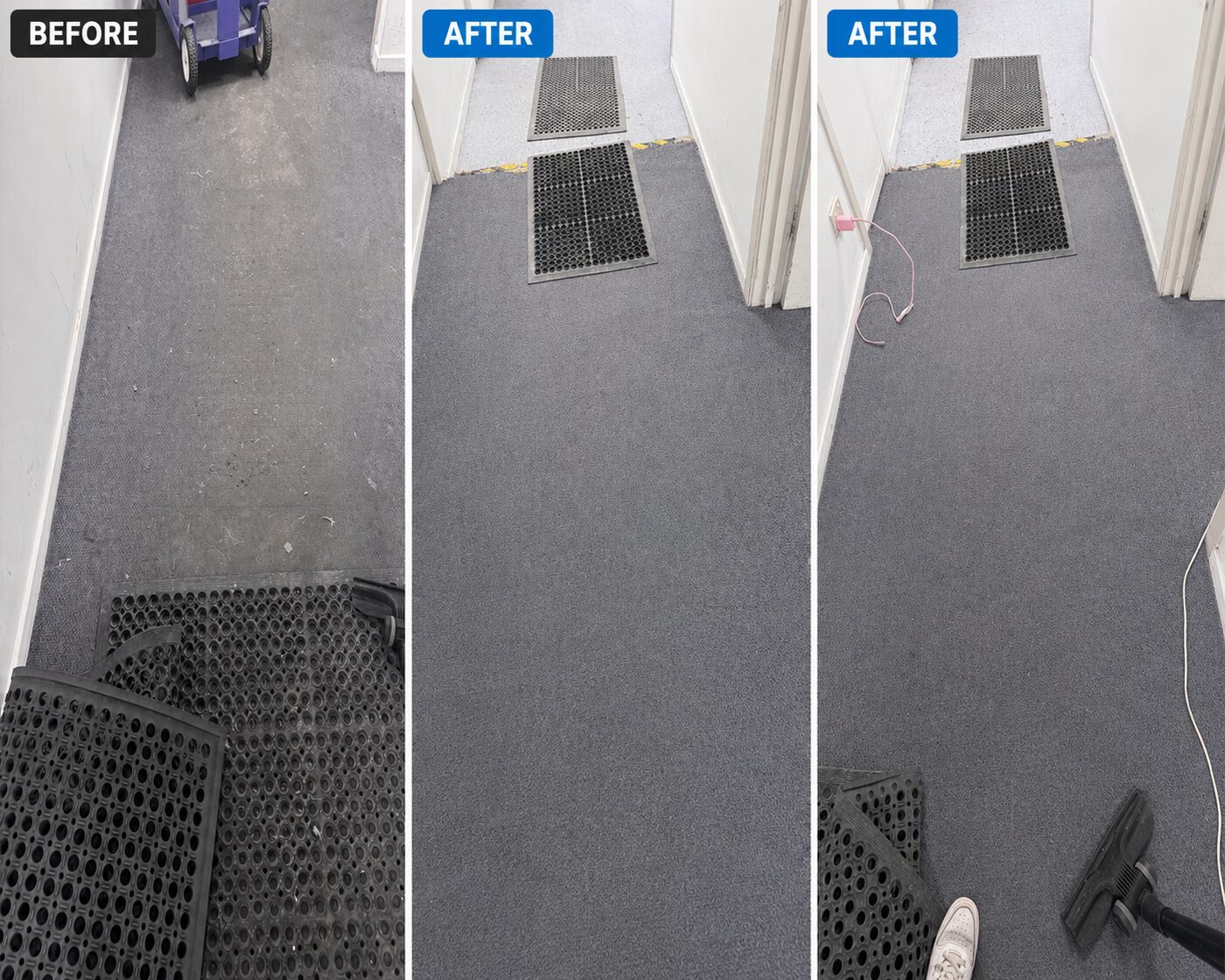 Entry matting and grate — before and after cleaning by Pink Glove