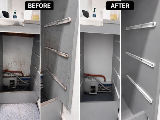 Storage cupboard before and after cleaning